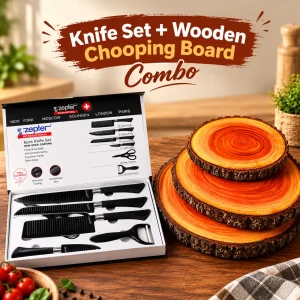 Knife Set + 14 Inch Wooden Chopping Board